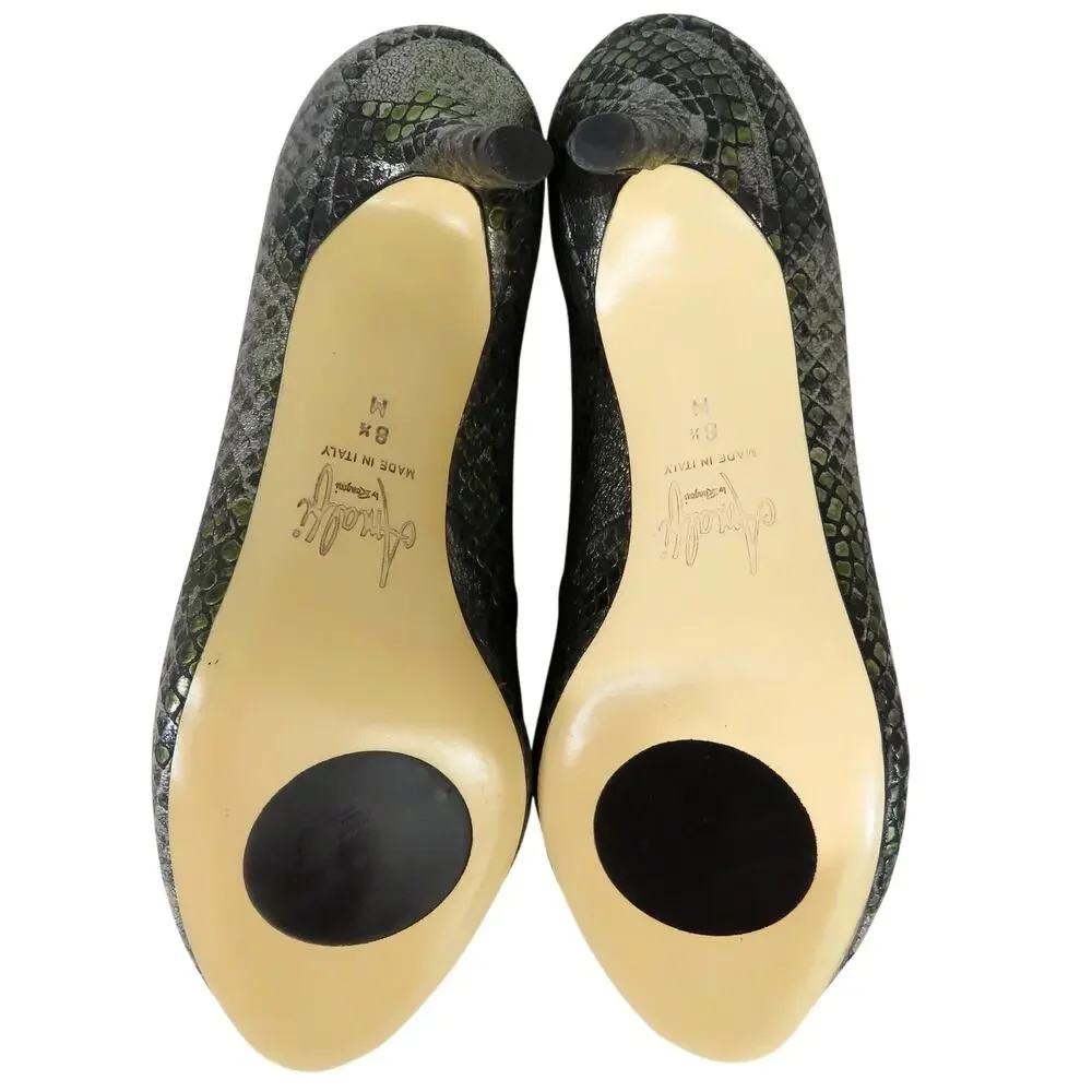 Amalfi by Rangoni Silver Metallic Snake Print Open Toe Heels Pumps Booties 8.5
